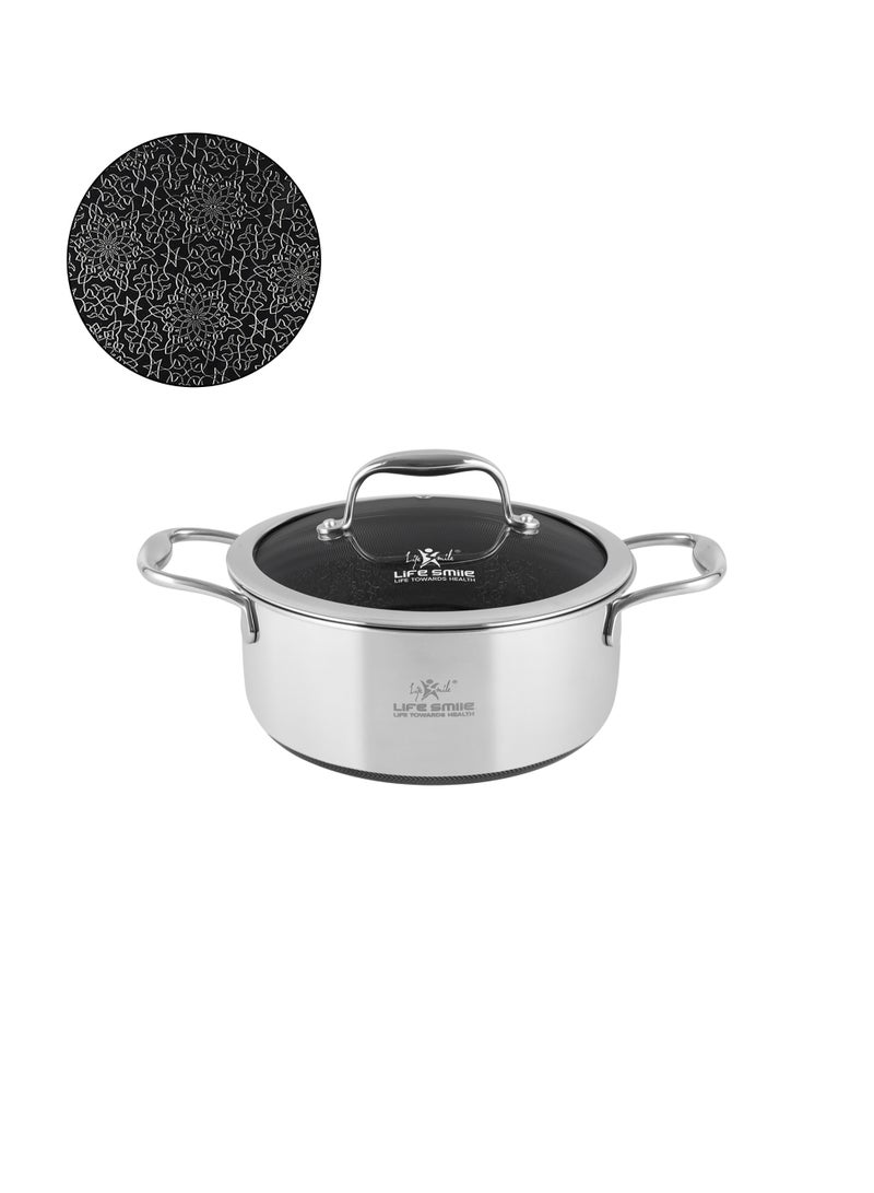 Life Smile 16cm Hybrid Stainless Steel Soup Pot with Lid - Non-Stick Cookwares| Induction Compatible 1.5L Cooking Pot - Image 1